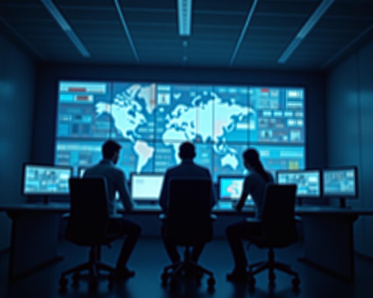 Modern logistics dispatch centre with high-tech displays