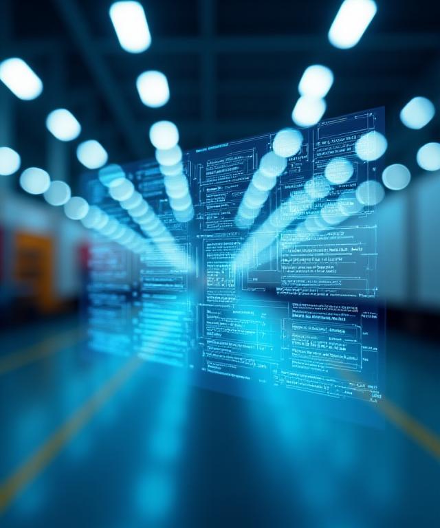 Modern warehouse with digital interface overlay